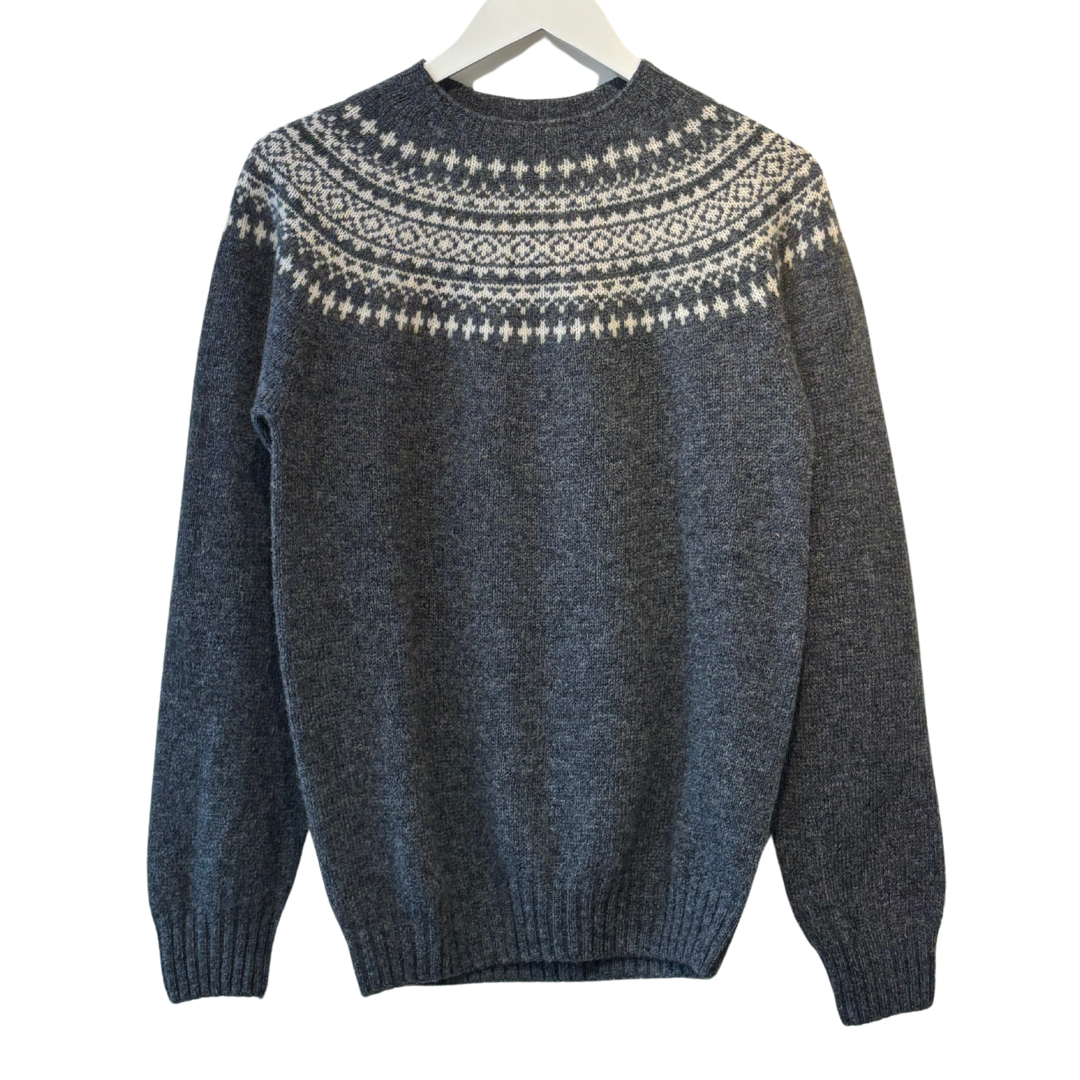 Men's Fairisle Yoke Jumper - Basalt and Vanilla