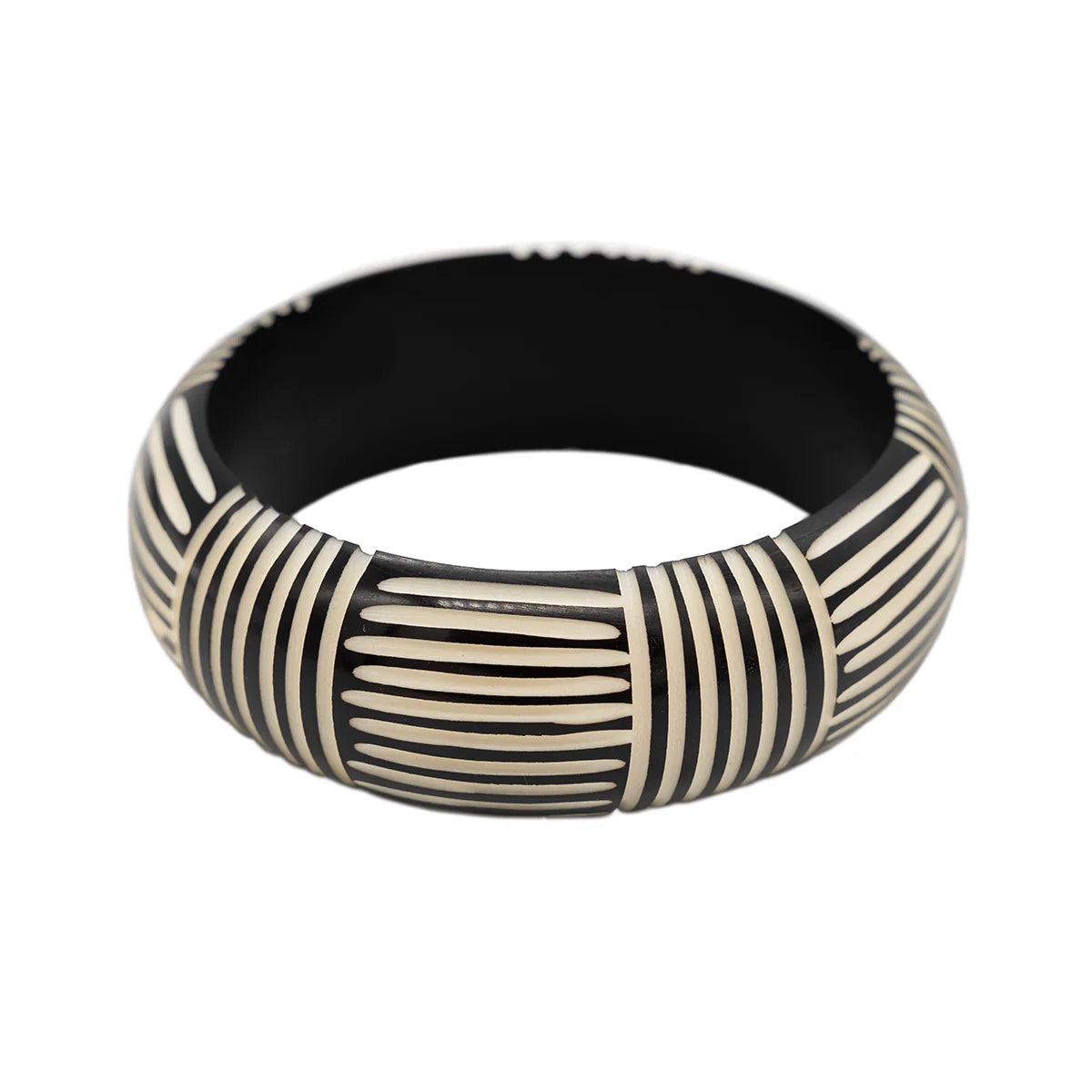Wide Resin Stripe Bangle - Black & Ivory
