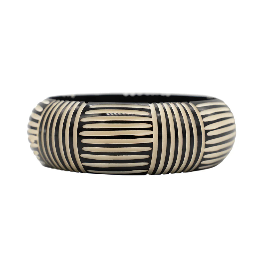 Wide Resin Stripe Bangle - Black & Ivory