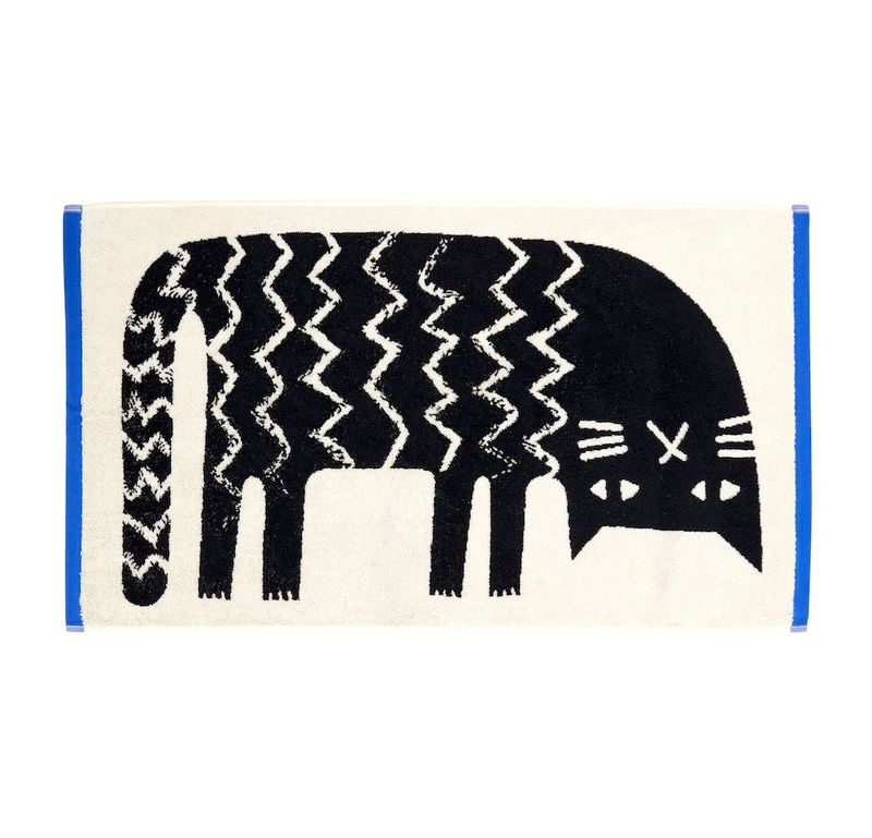 Black zigzag-patterned elephant design on a white background with blue borders