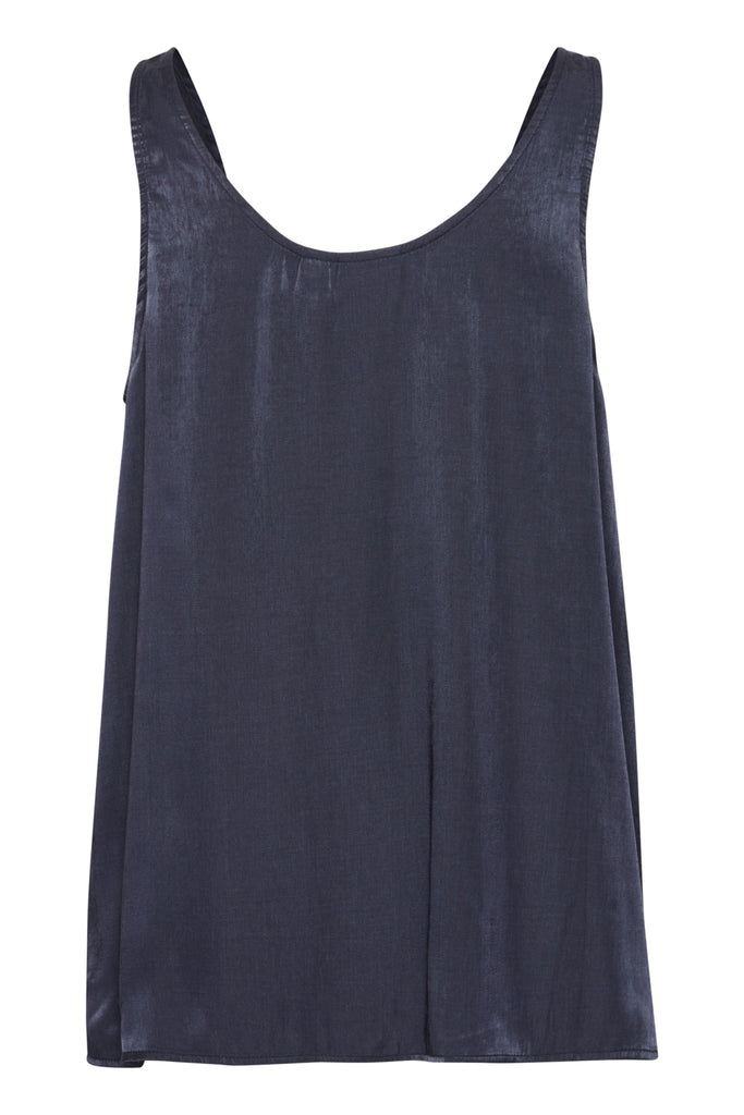 A dark navy sleeveless top by Fransa, featuring a smooth, lightweight fabric and a relaxed fit.