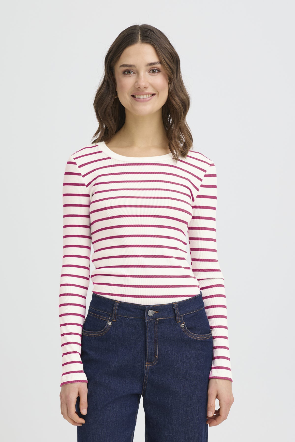 Hizamond Stripe Long Sleeved Tee - Very Berry