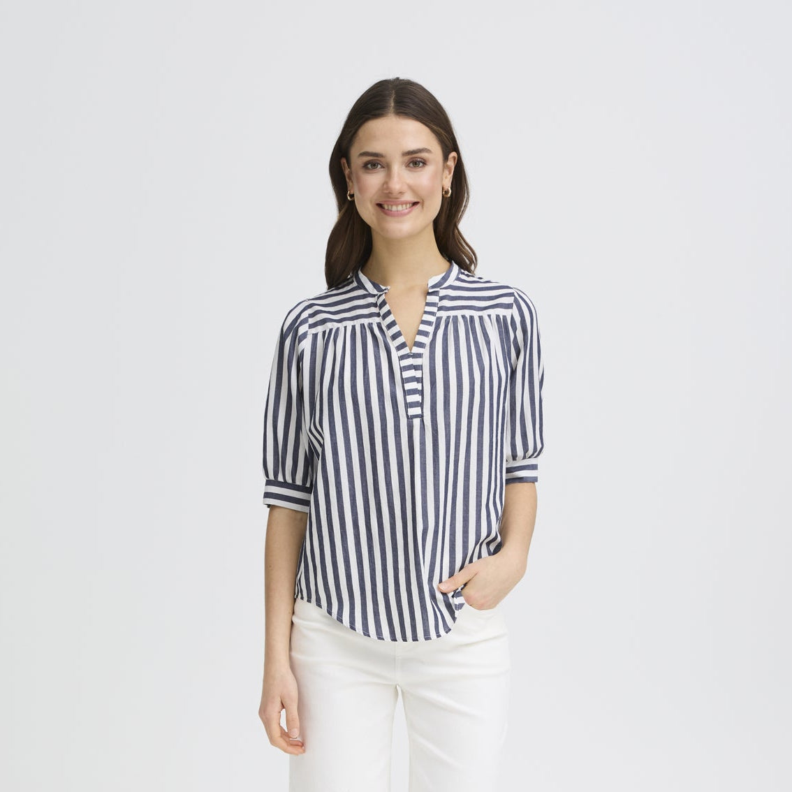 Donnie Stripe Blouse - Navy