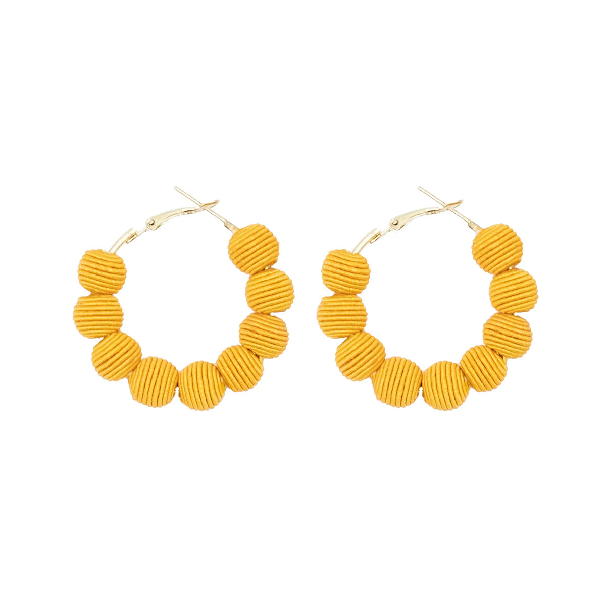 Small Woven Ball Hoop Earrings - Yellow