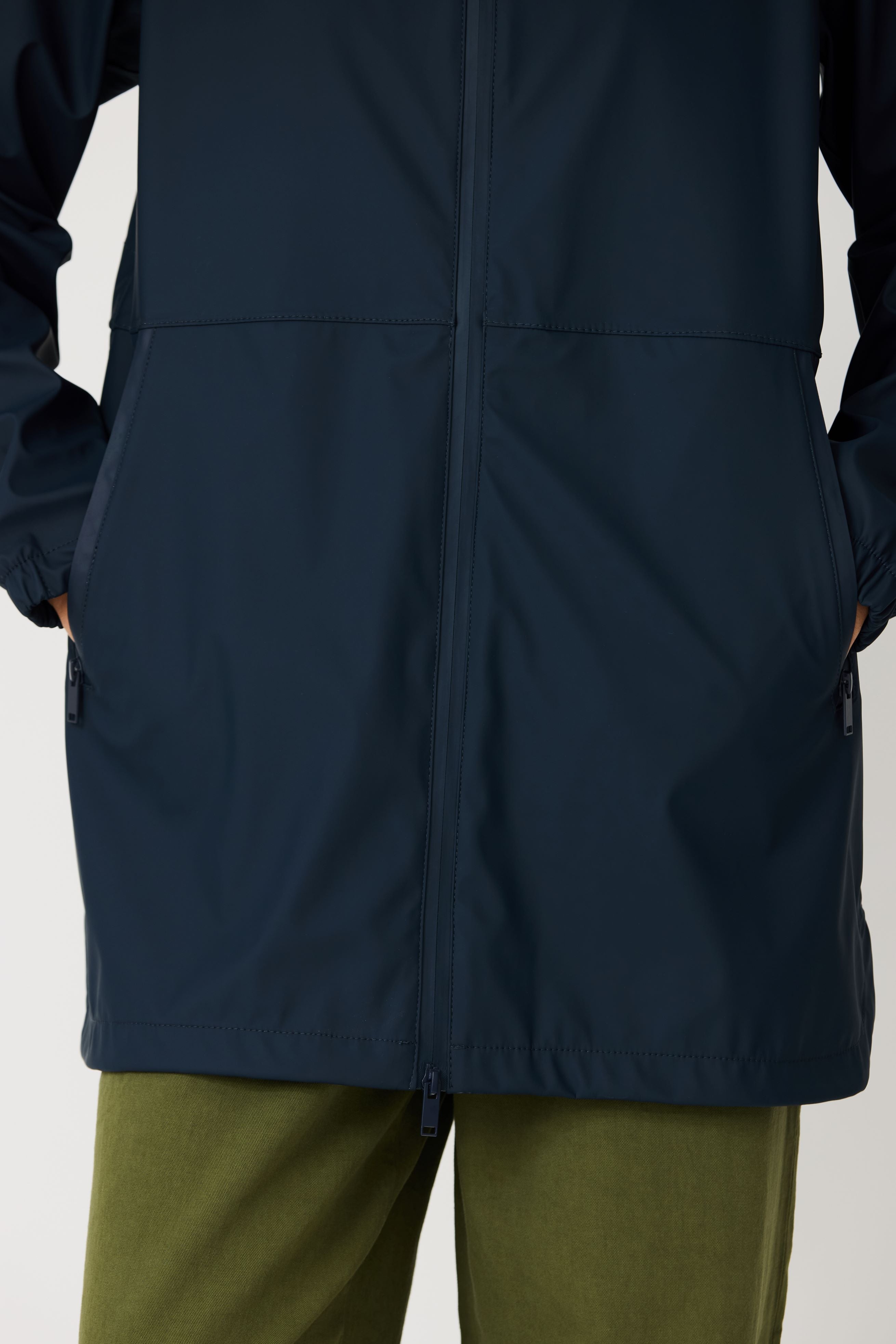 Navy blue jacket with a white background