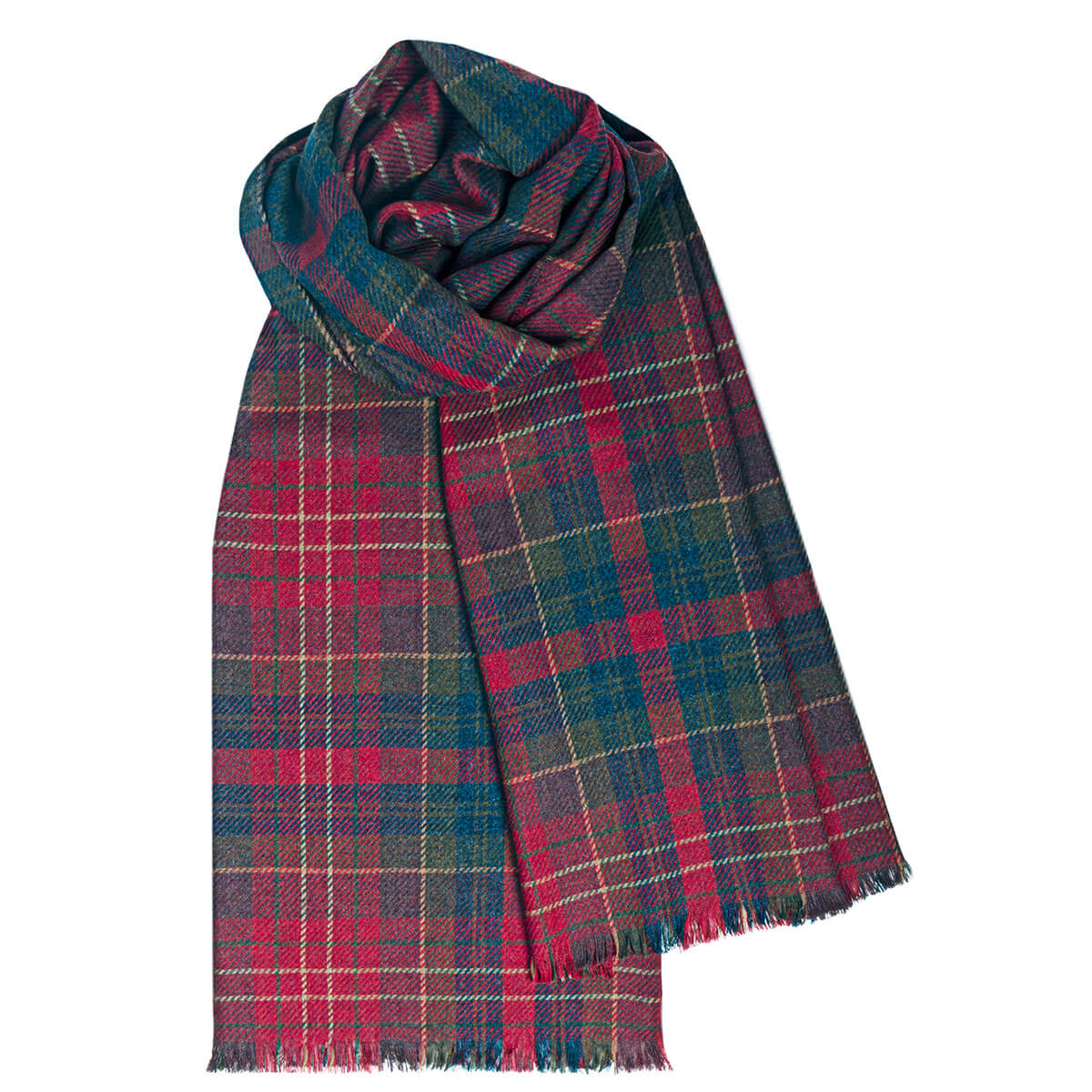 Plaid scarf with red and green colours on a white background