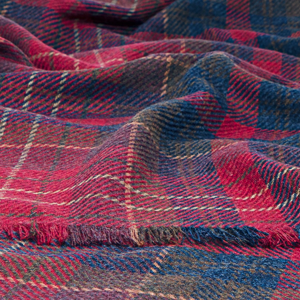Close-up of a plaid fabric with red and blue colours