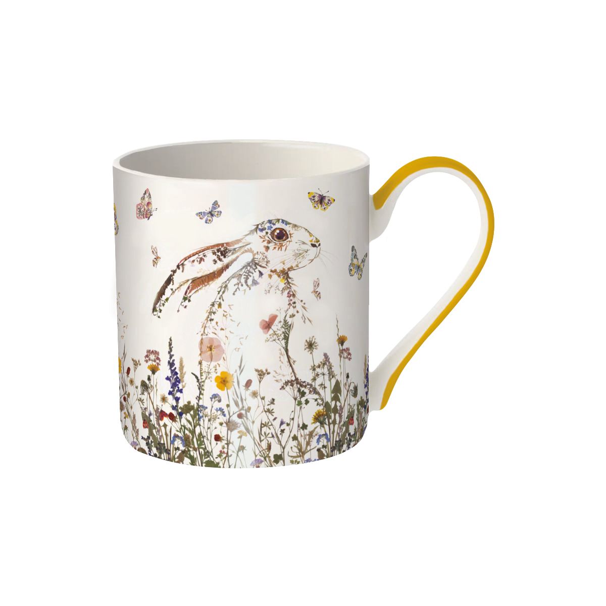 Mug with a rabbit and floral design on a white background