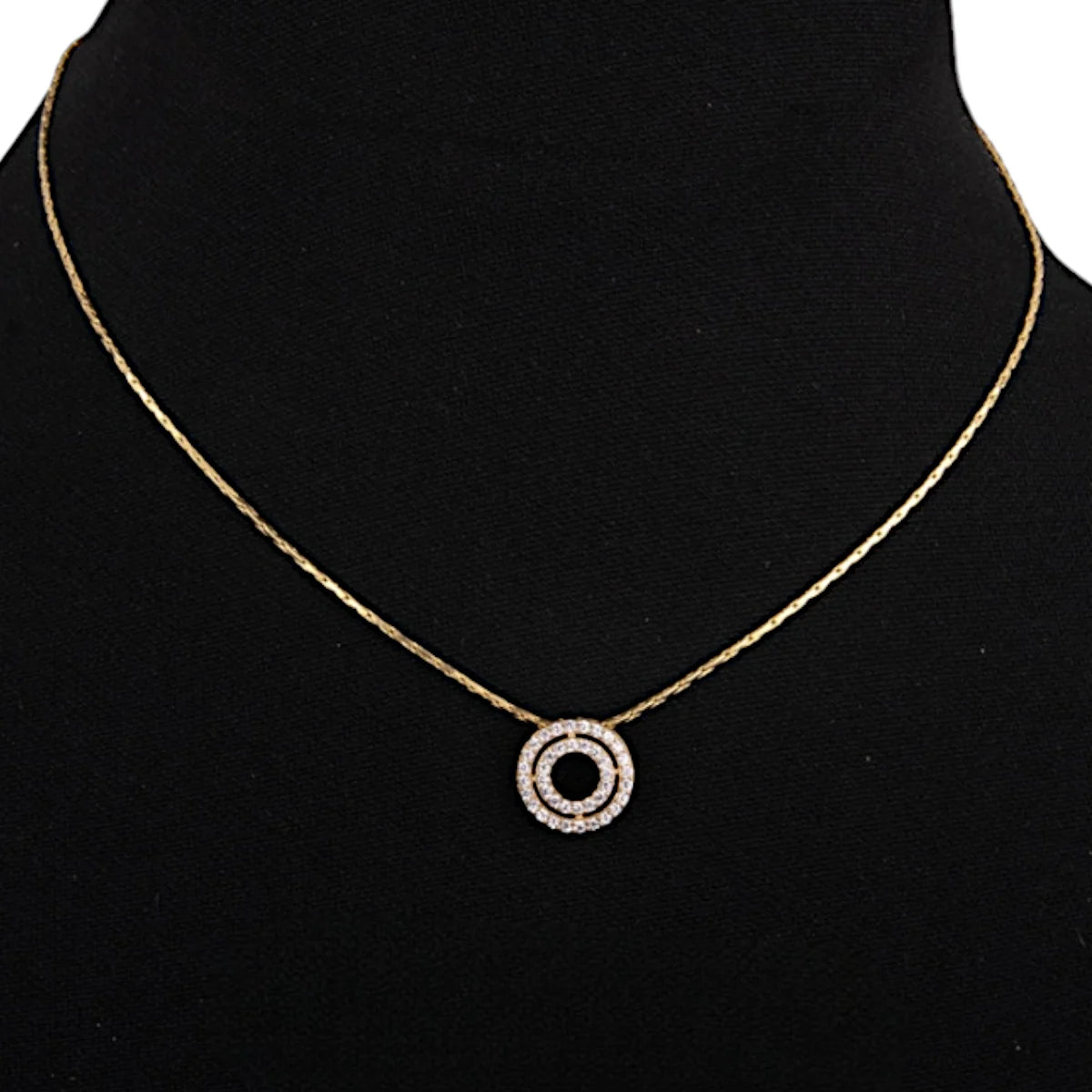 Fine Bronze Double Circle Crystal Outline Charm Necklace