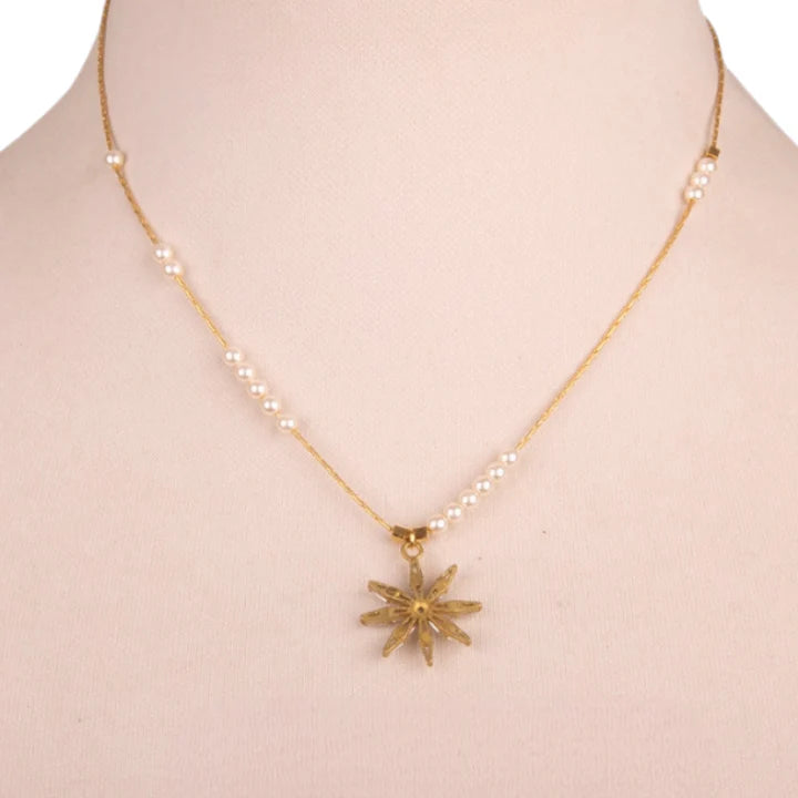 Bronze & Pearl Necklace With Crystal Star Charm