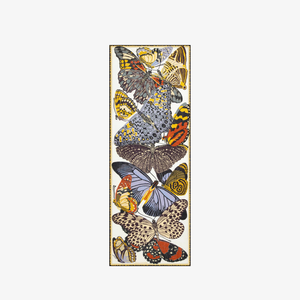 Decorative panel with colorful butterfly illustrations on a white background