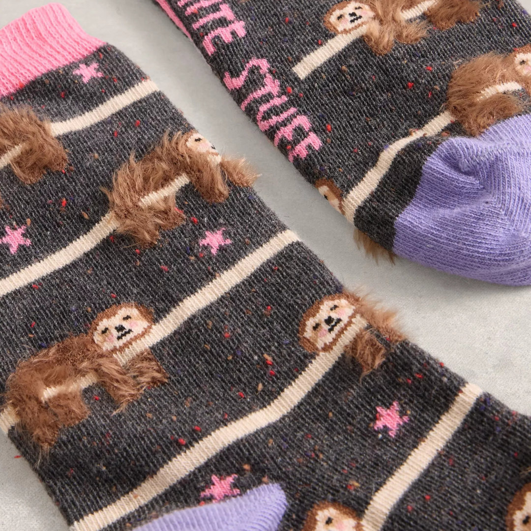 Fluffy Sloth Ankle Socks - Dark Grey