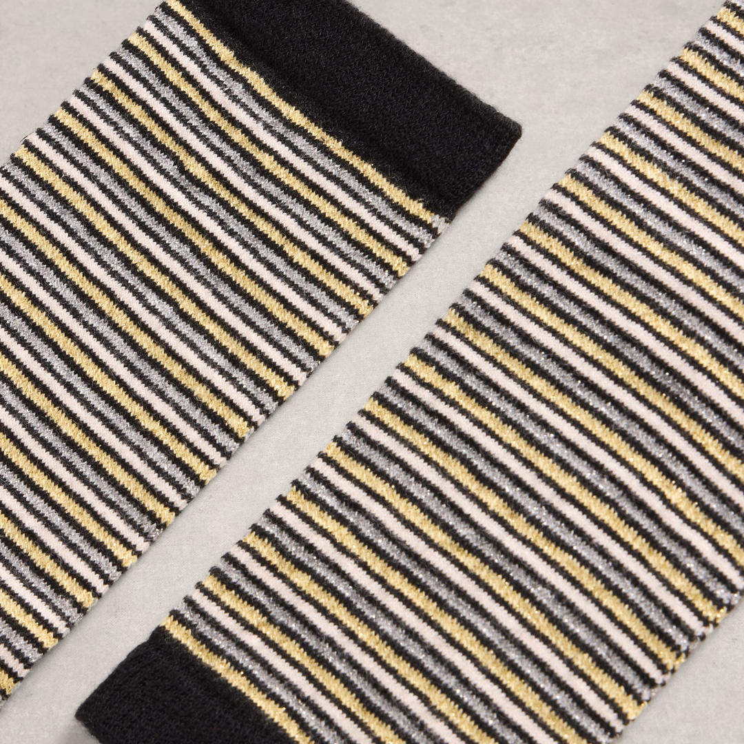 Metallic Stripe High Socks - Black