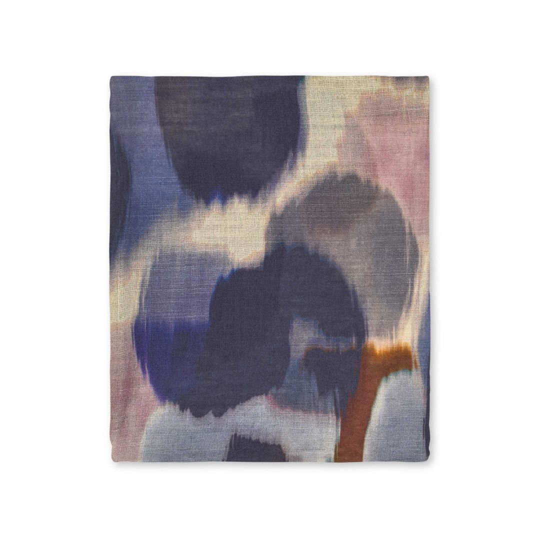 Abstract art print with blue, purple, and brown colors on a white background