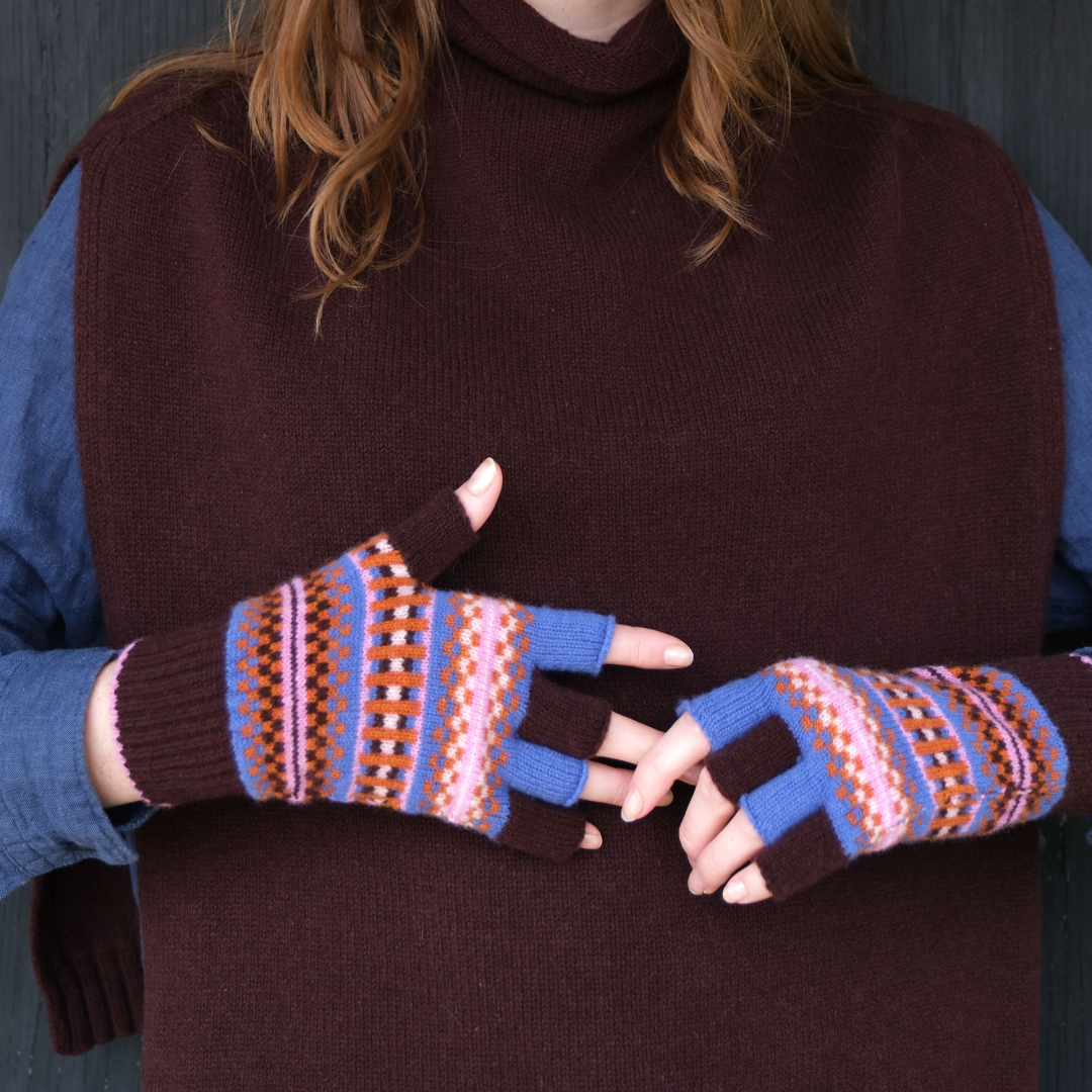 Patterned Fingerless Gloves - Quartz
