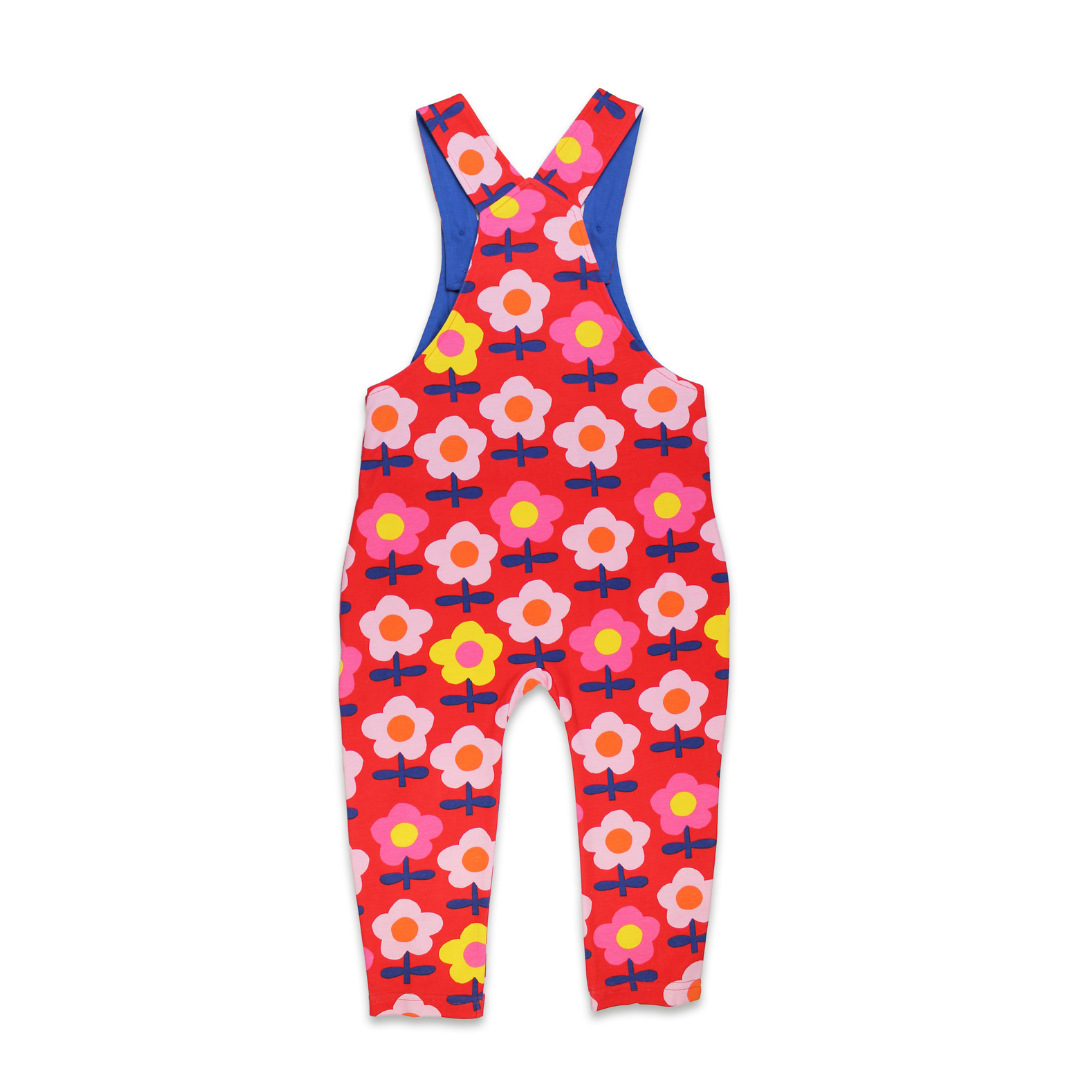 Organic Pink Flower Print Dungarees