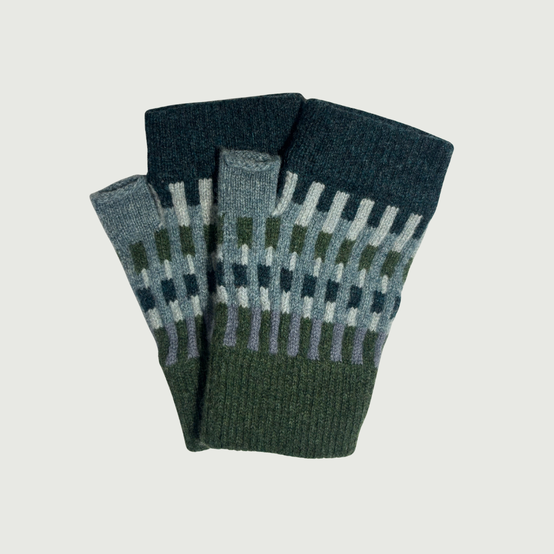 Harbour Fingerless Mittens - Pine, North Sea & Haar