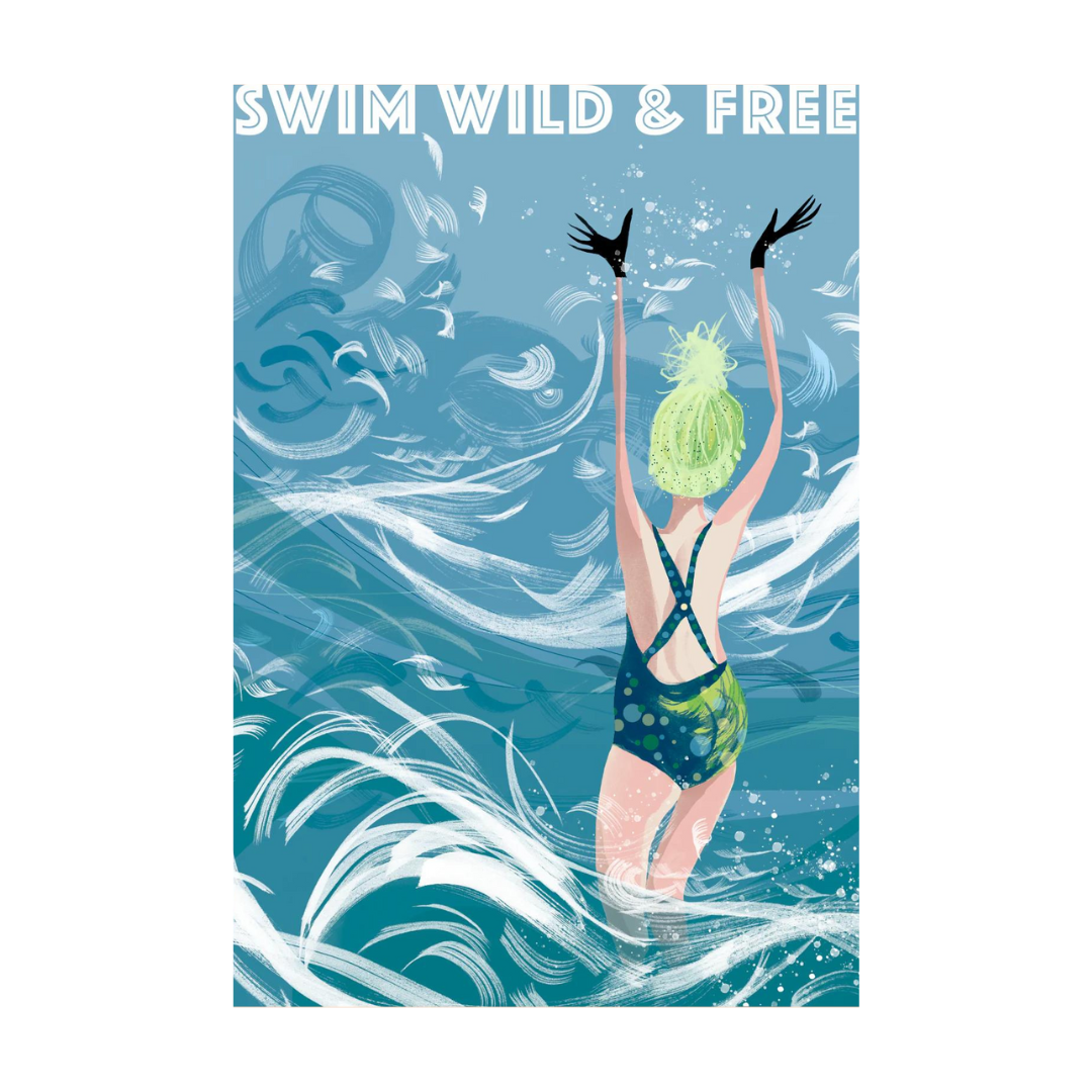 Swim Wild & Free - A3 Print - In The Surf