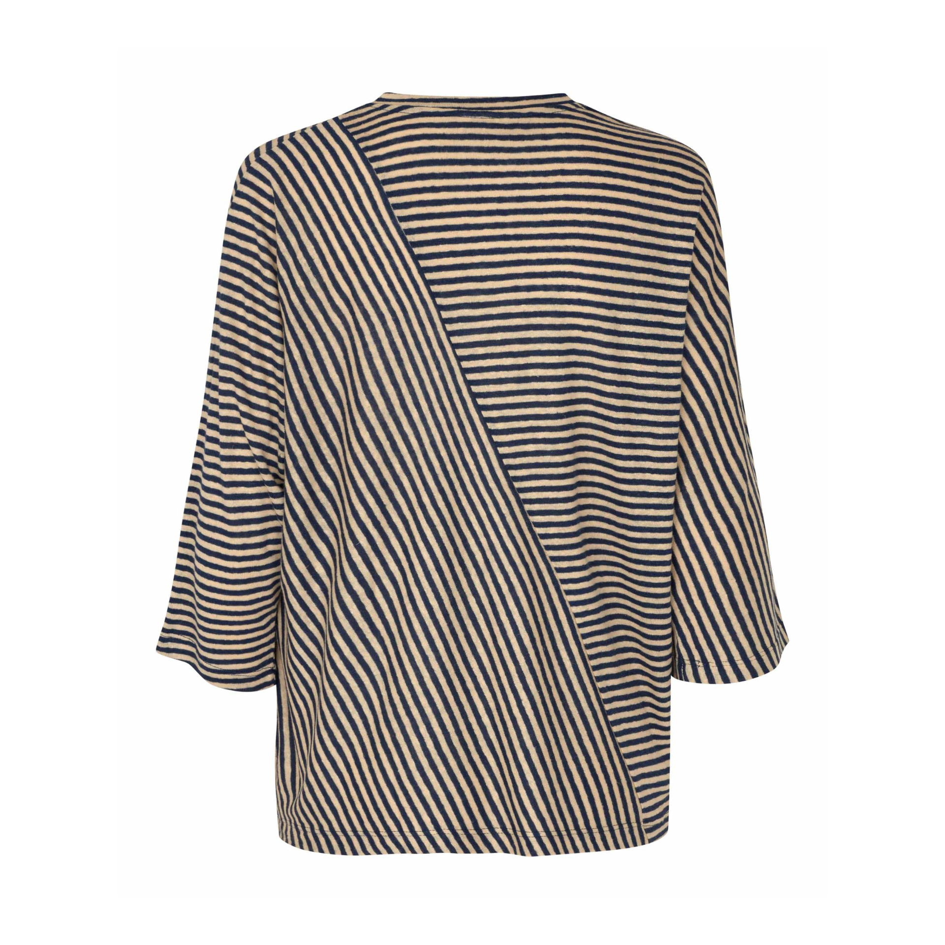 Striped shirt with a V-neck and long sleeves on a white background