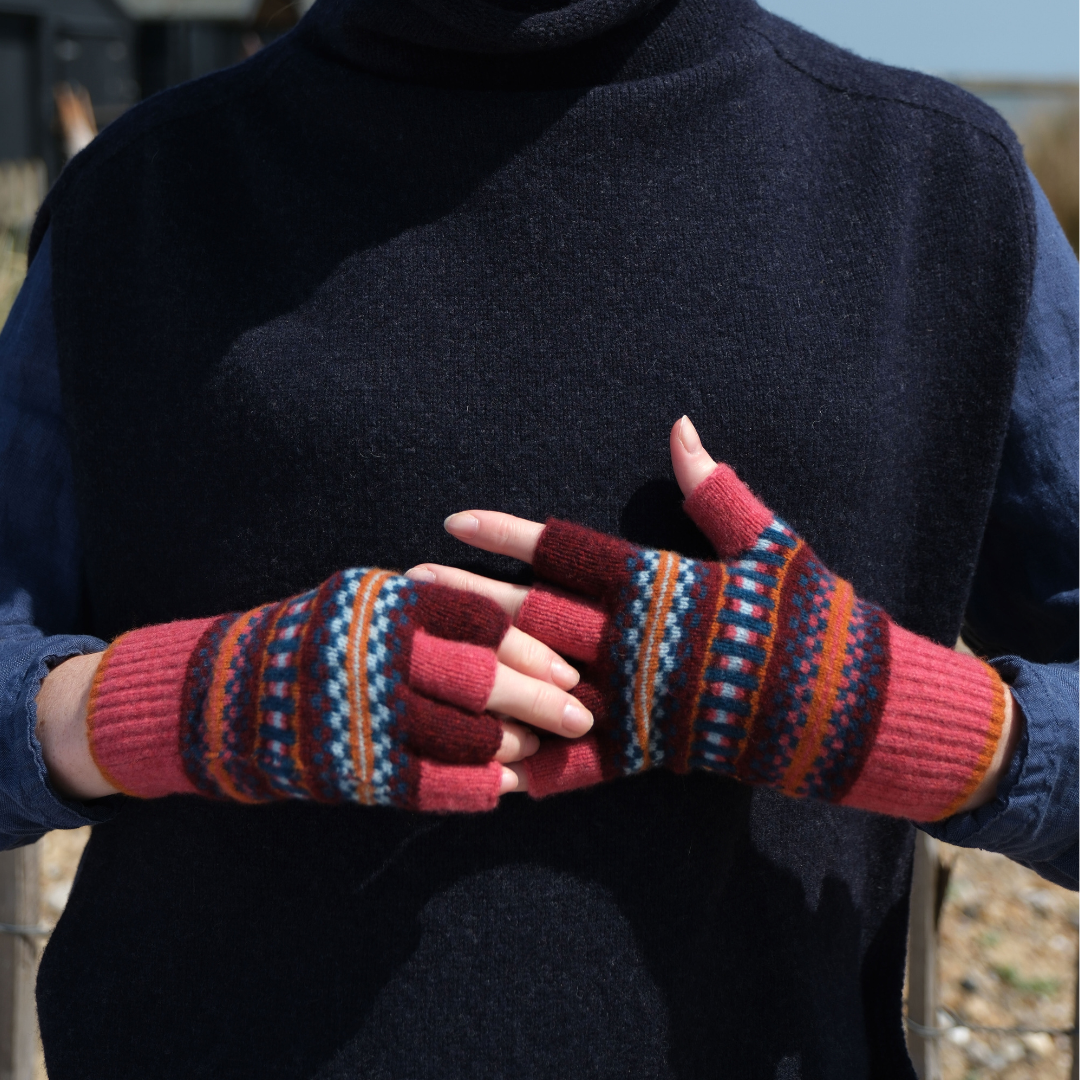 Patterned Fingerless Gloves - Autumn Berry