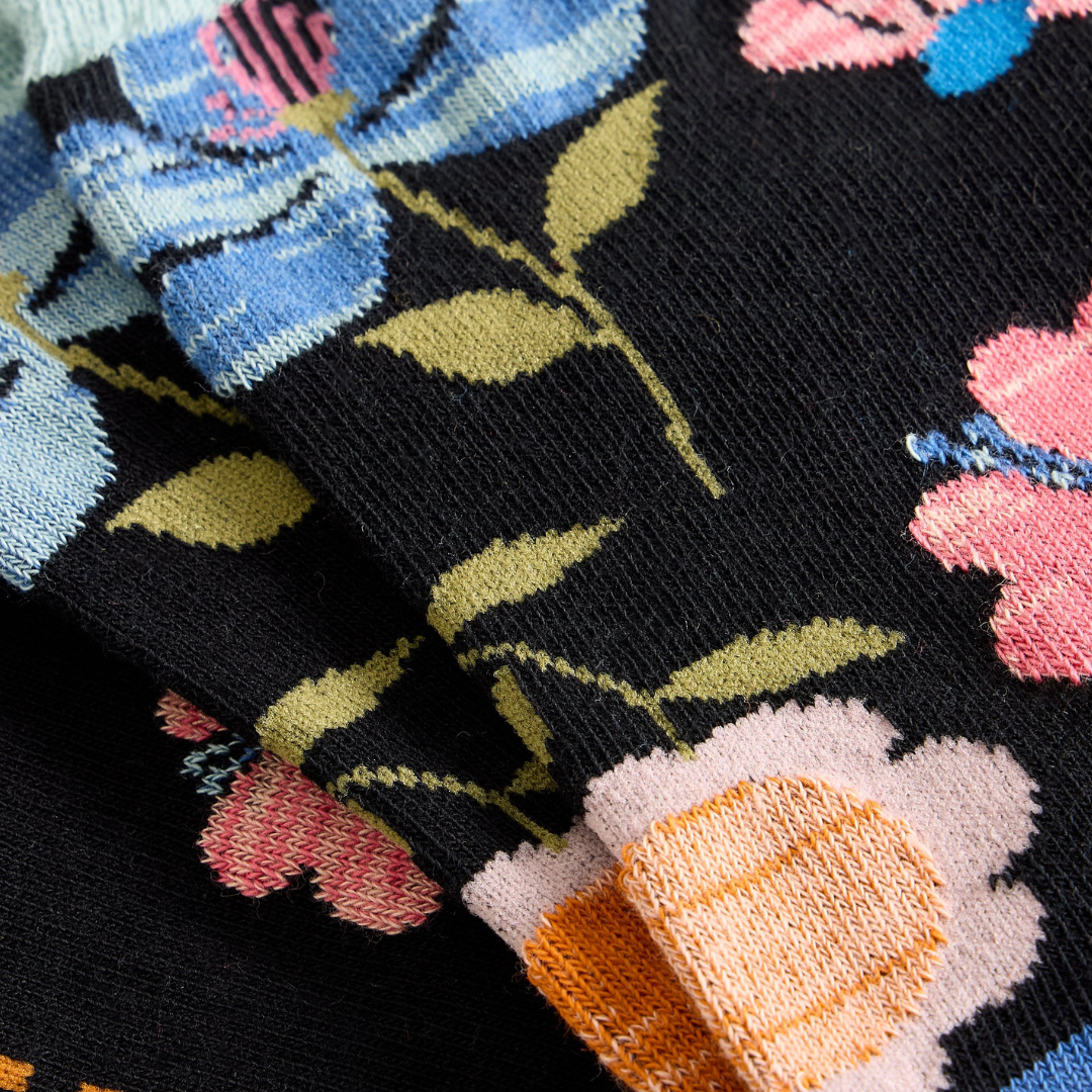 Floral Ankle Sock - Black Multi