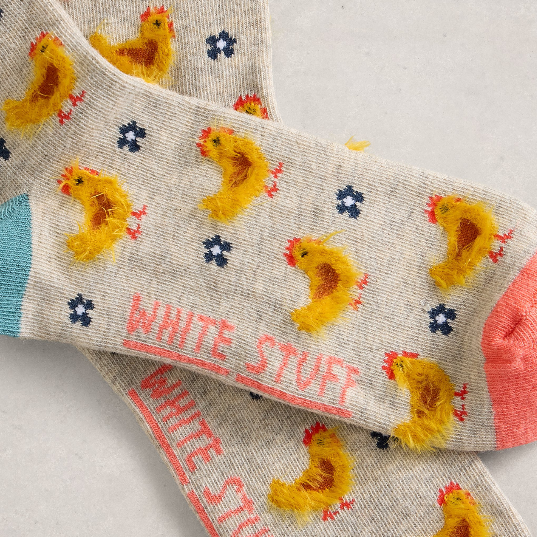 Fluffy Chicken Ankle Socks  - Natural Multi