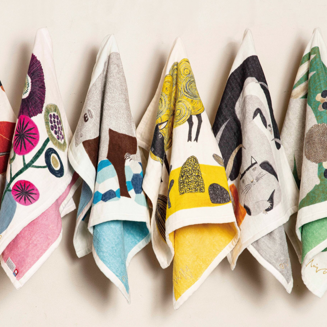 Set of colorful handkerchiefs with various patterns on a light background