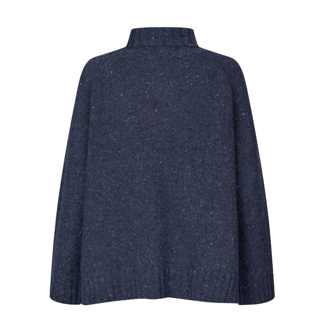 Dark blue knitted sweater on a white background