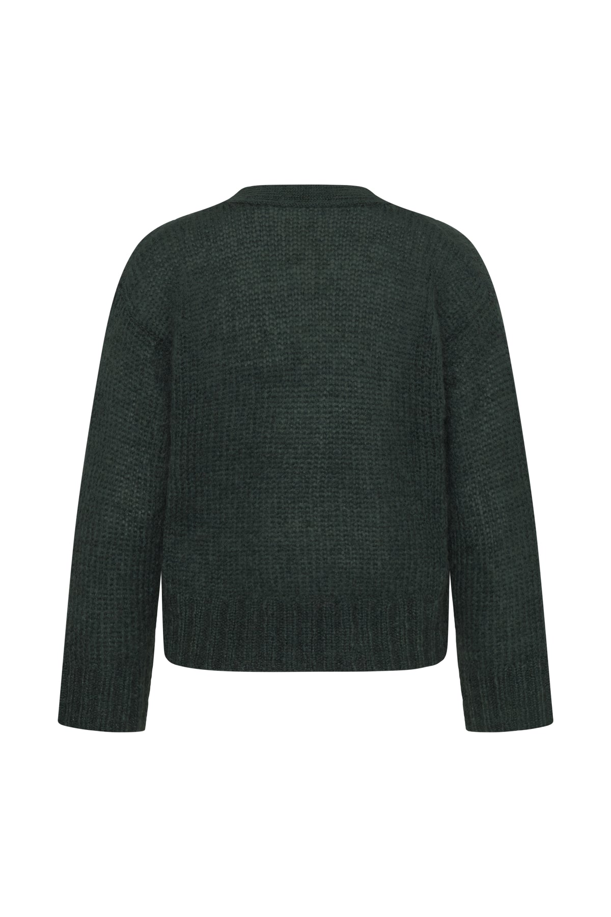Dark green ribbed sweater on a white background