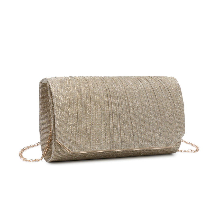 Metal Trim Glitter Clutch Bag - Gold