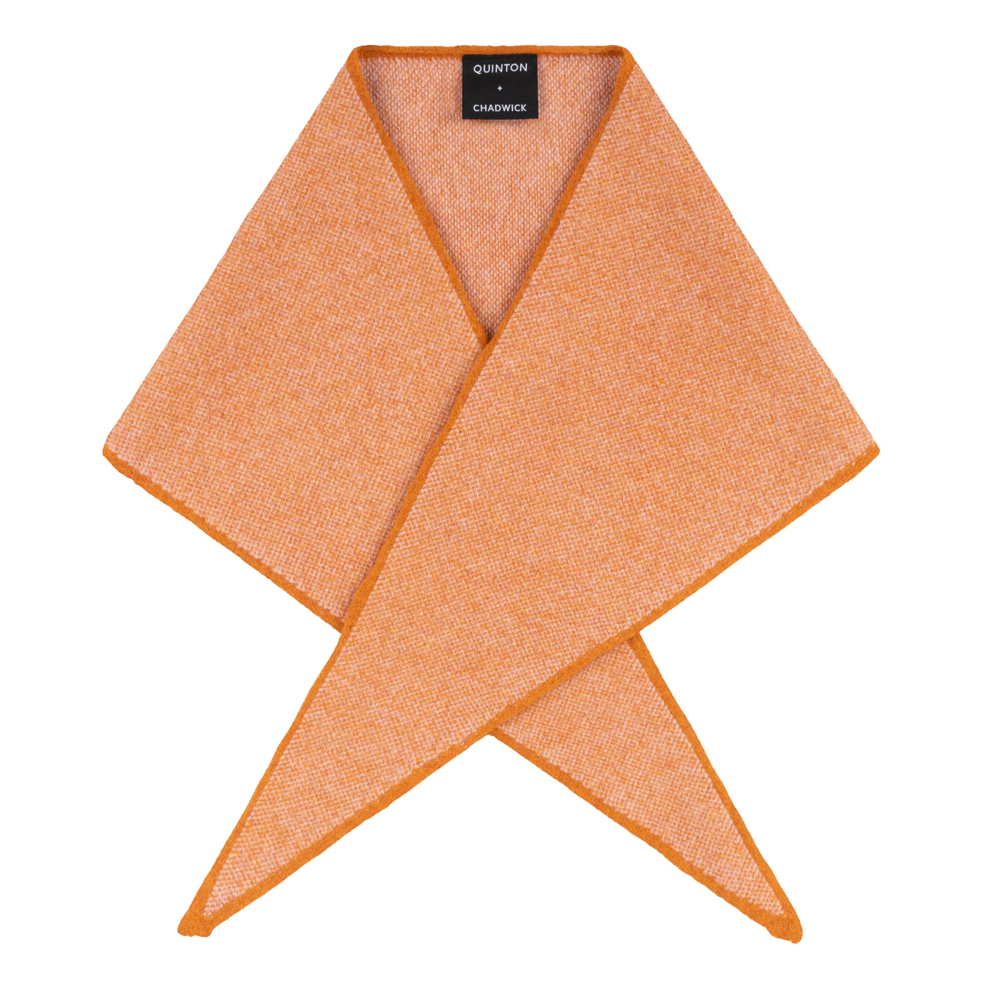 Orange wool triangular scarf with a textured weave and darker orange border.