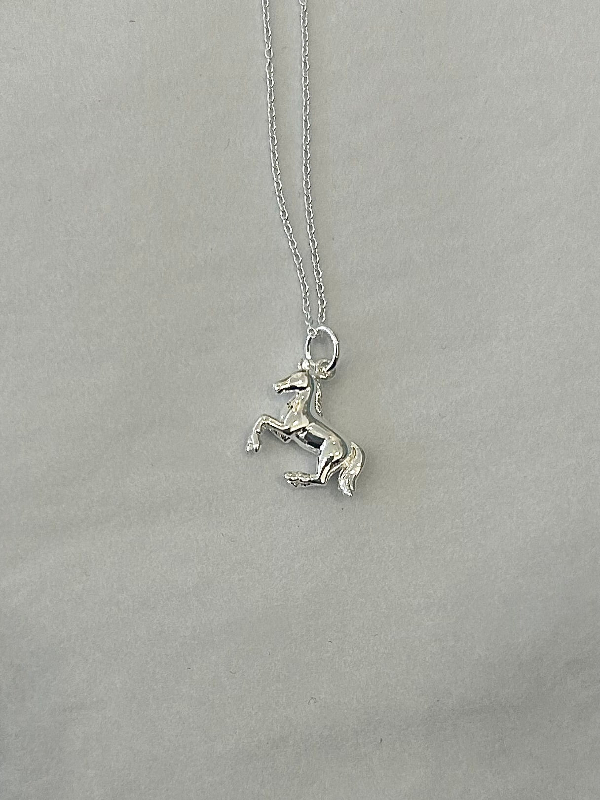 Silver Horse Rearing Charm  Necklace