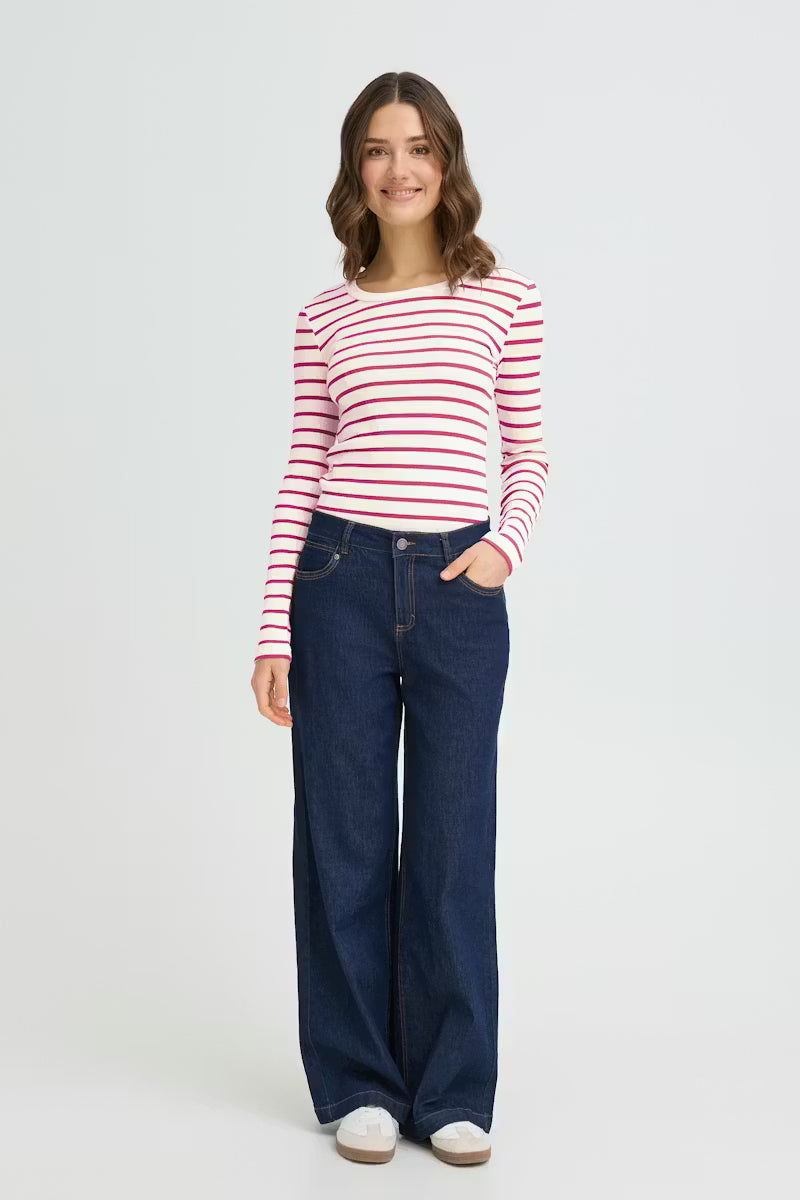 Hizamond Stripe Long Sleeved Tee - Very Berry