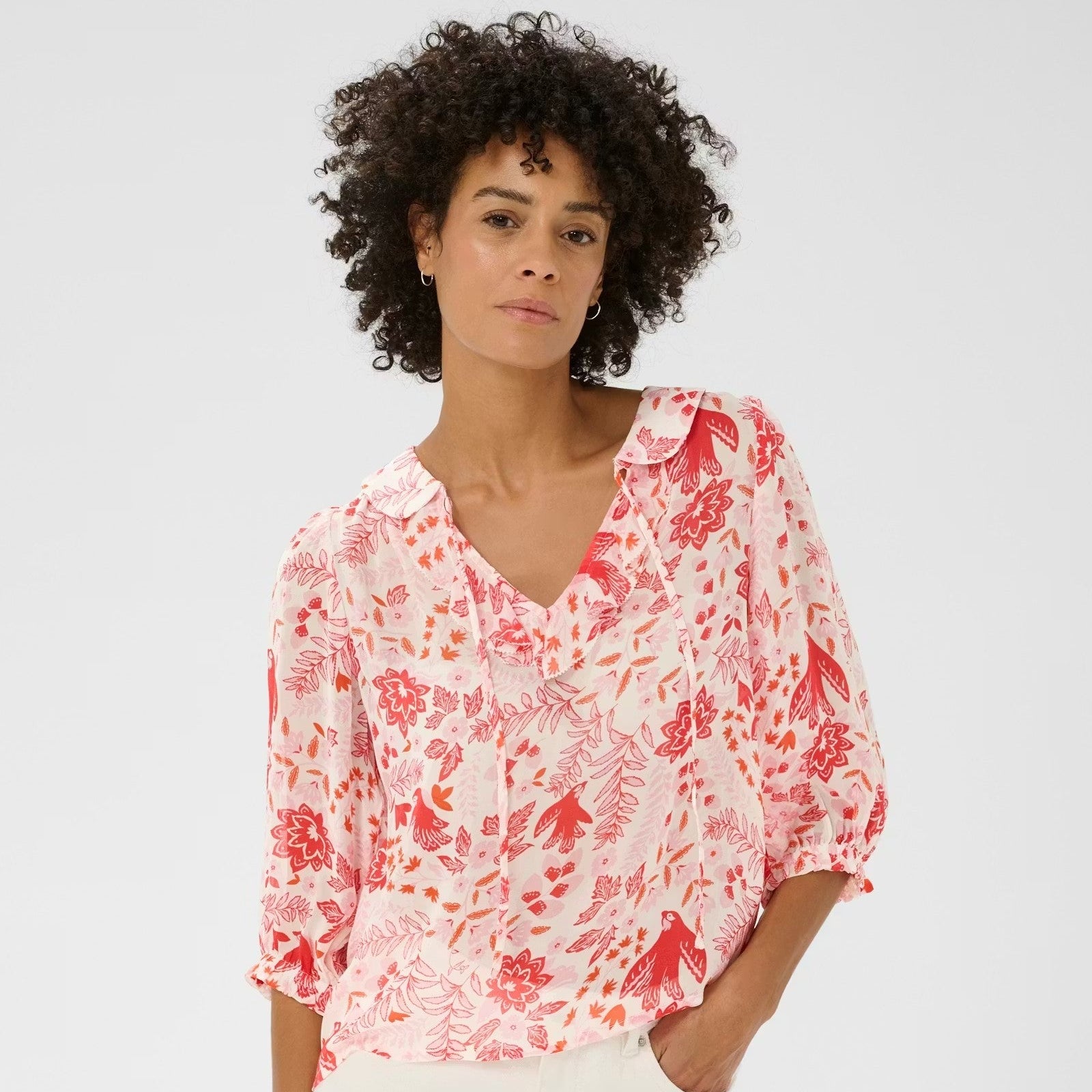 Alvia Blouse - Poppy Red Bird Print