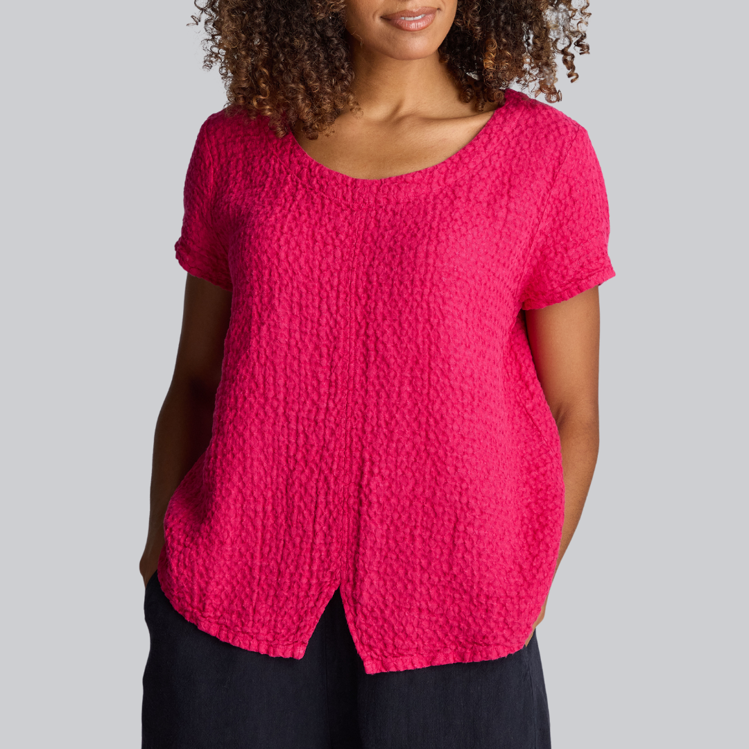 Waffle Linen Top - Magenta