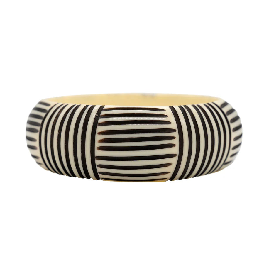 Wide Resin Stripe Bangle - Ivory & Black