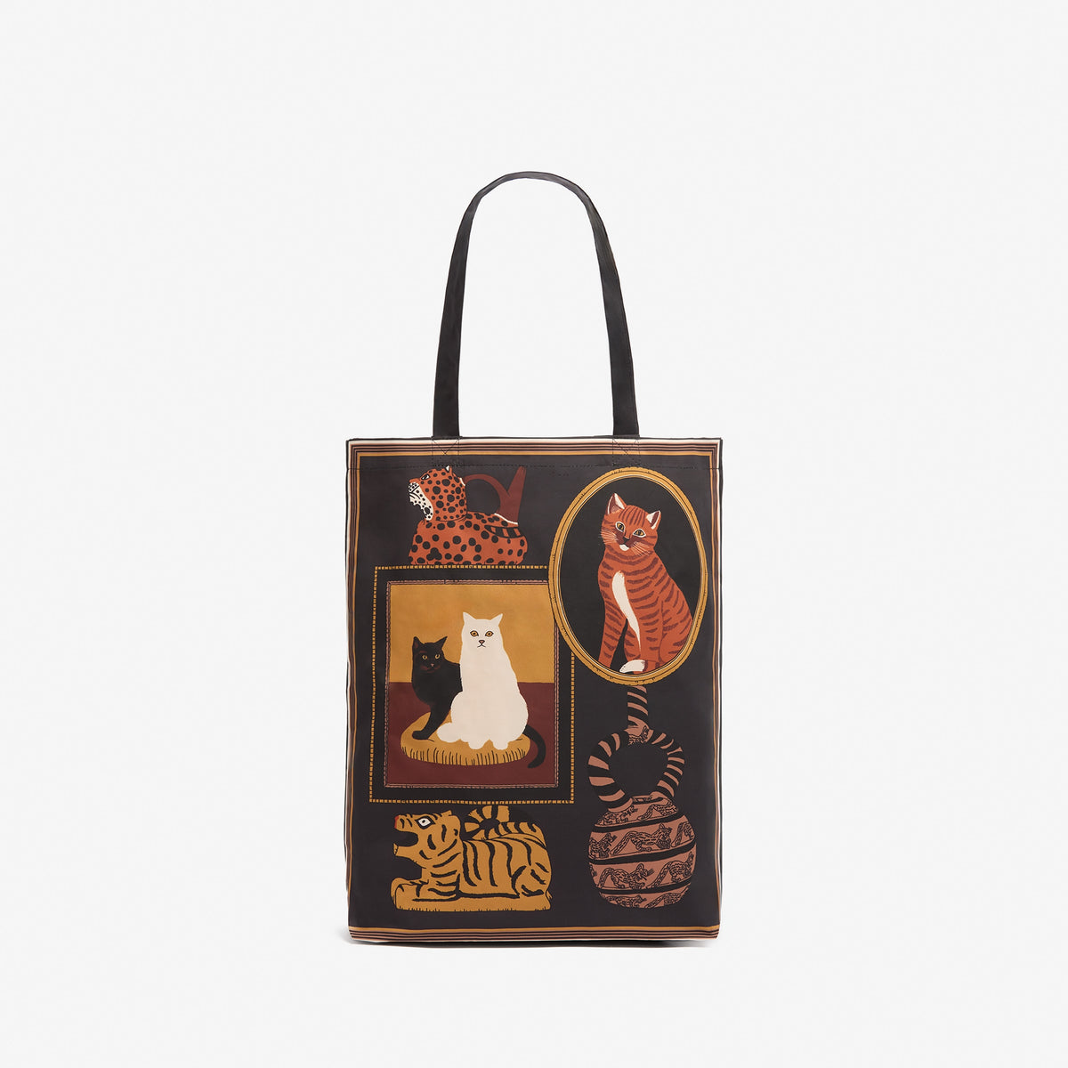 Tote bag with cat illustrations on a white background