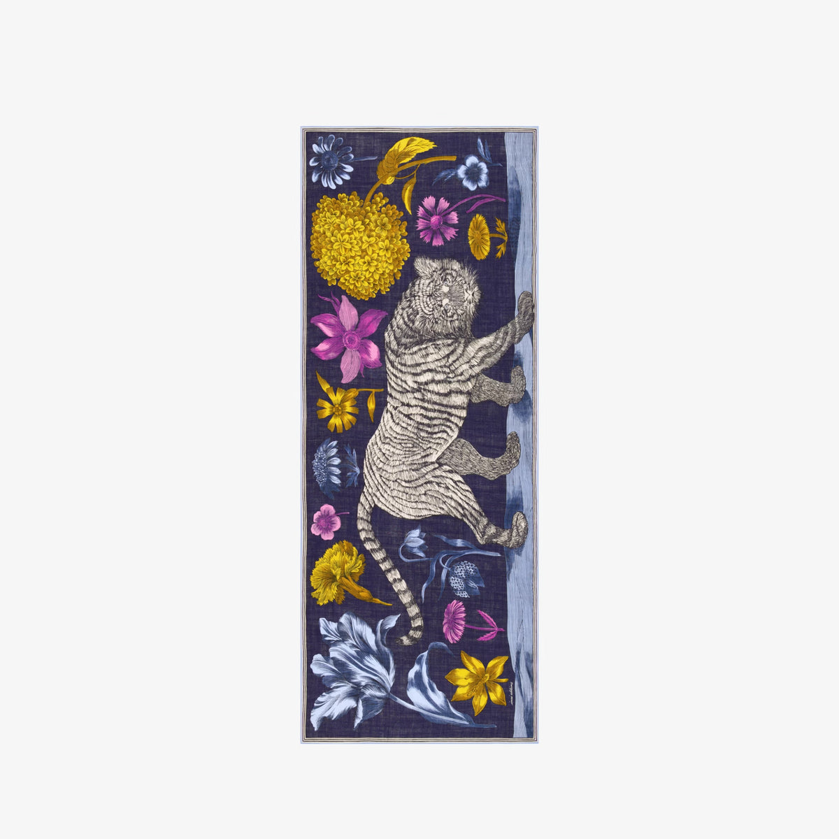 Decorative mat with a tiger and floral design on a white background