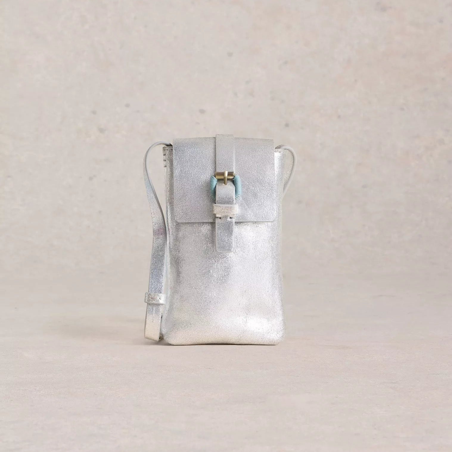 Clara Buckle Leather Phone Bag - Silver