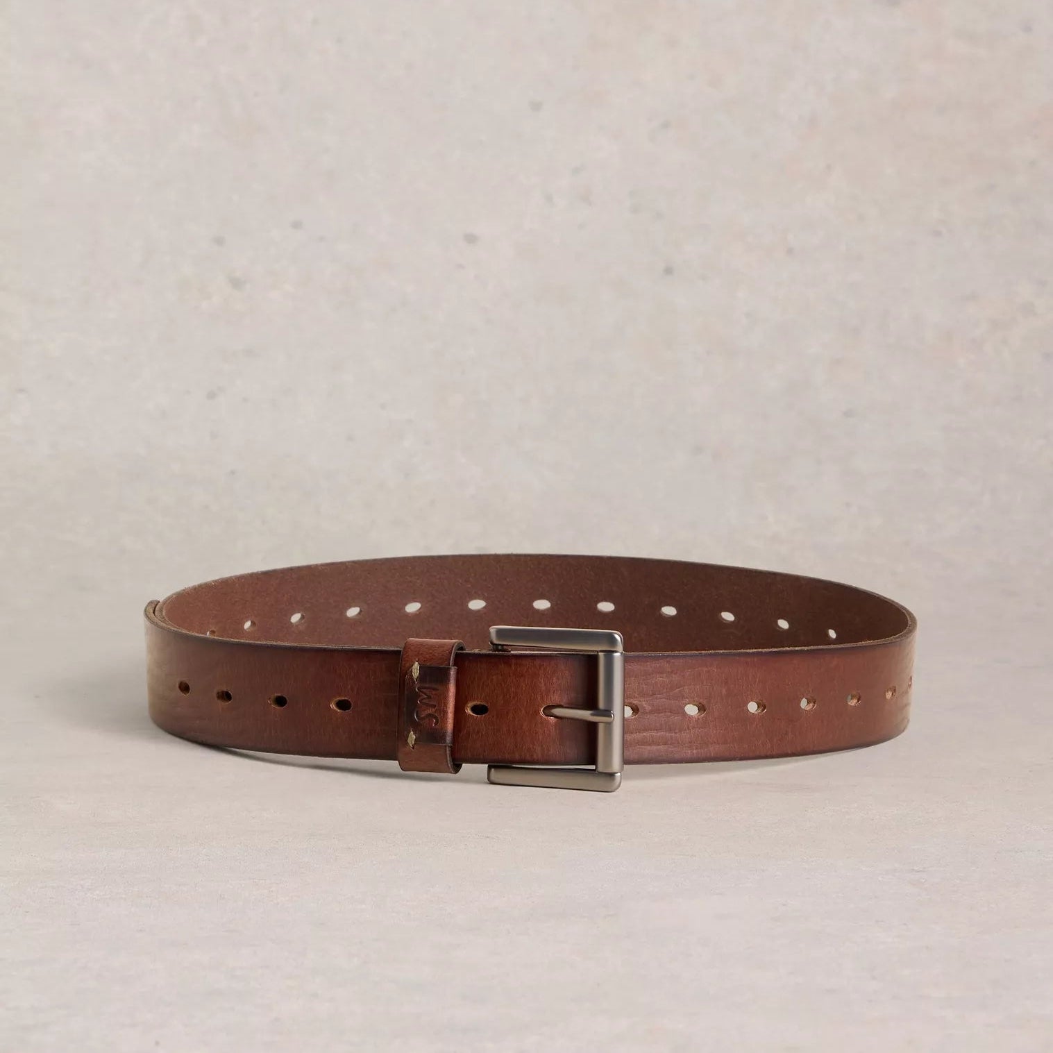 Multi Punch Leather Belt - Mid Brown