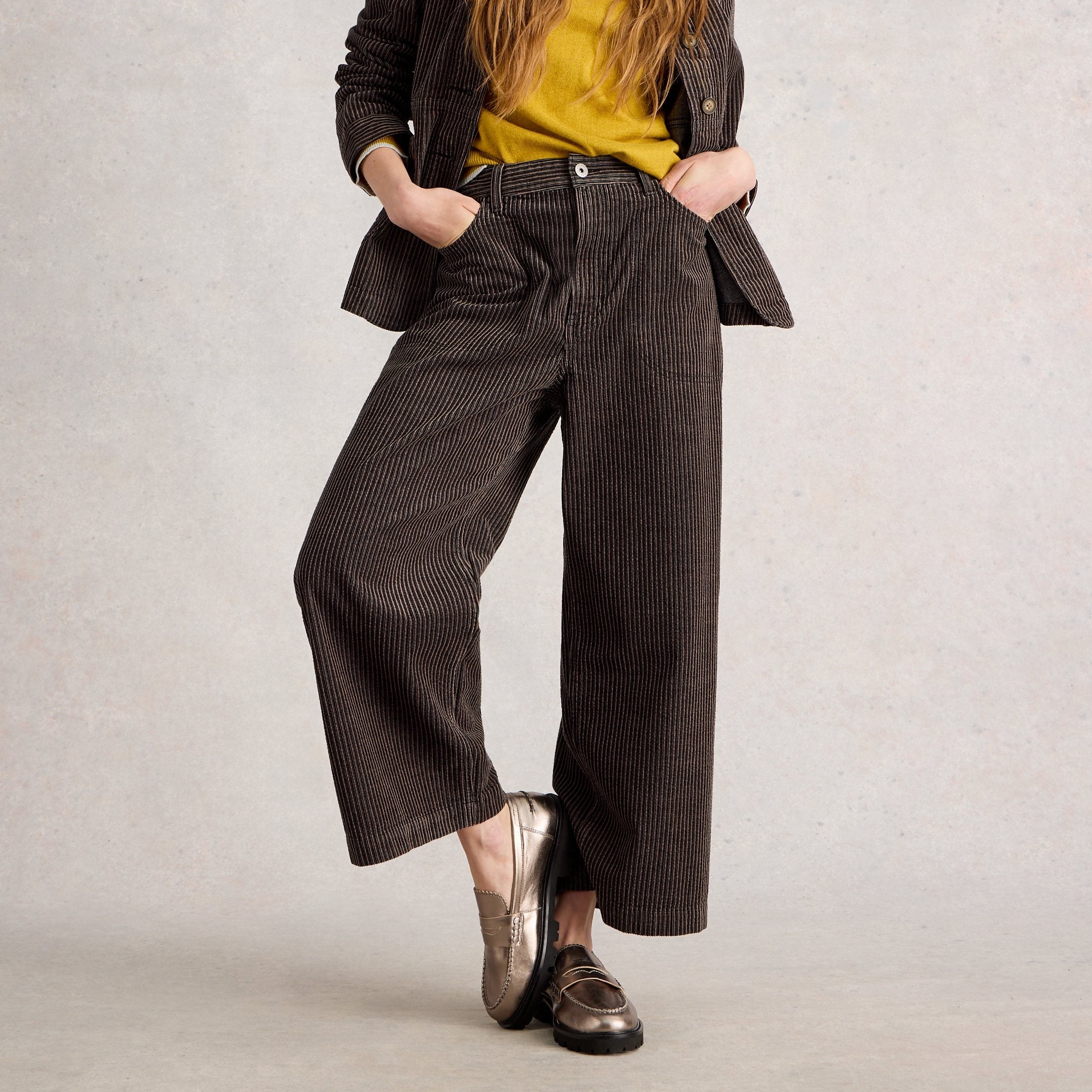Tia Wide Leg Crop Cords - Black Multi