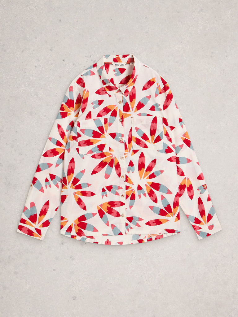 Colorful patterned shirt on a gray background