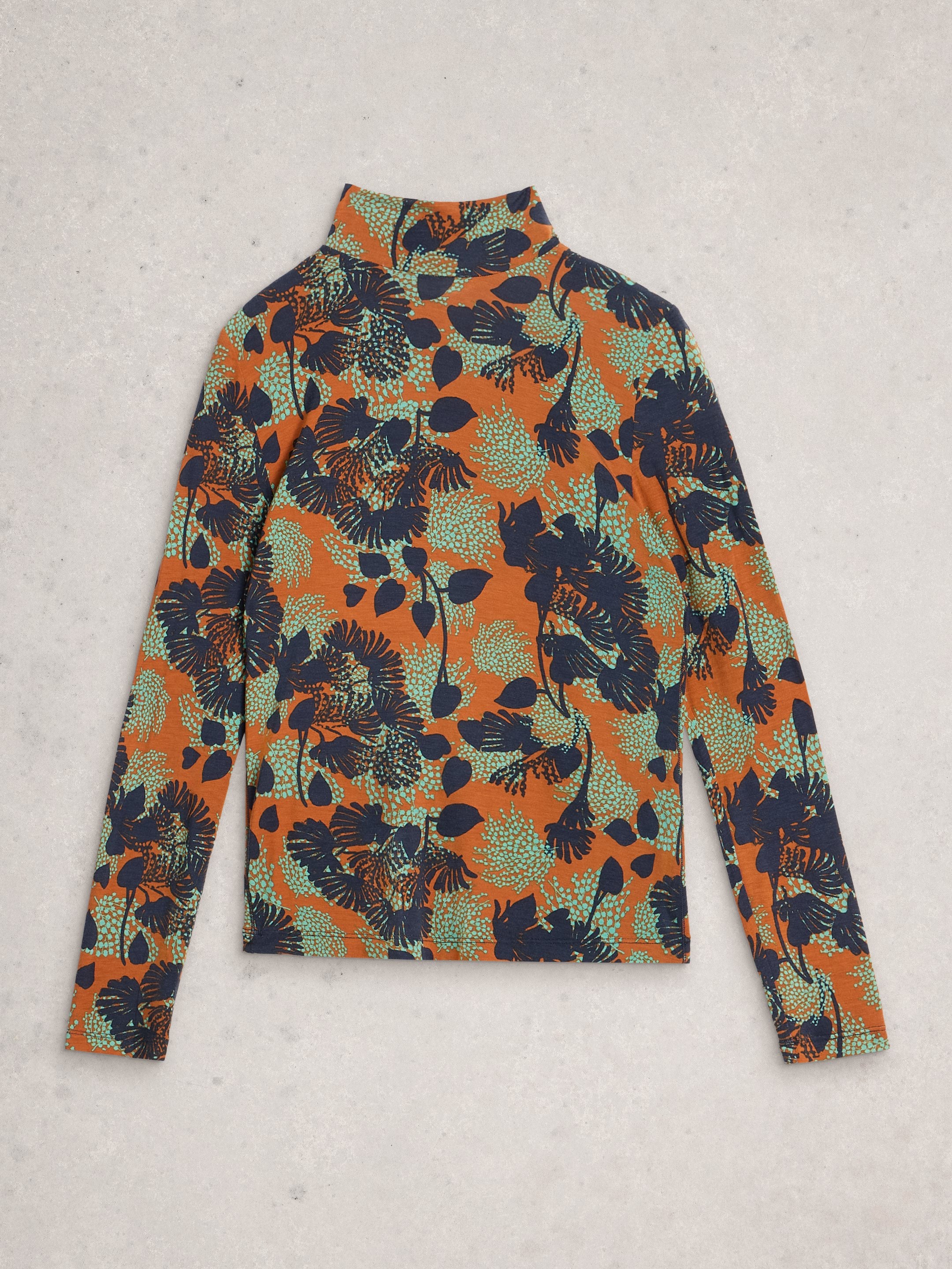 Floral patterned sweater on a light gray background