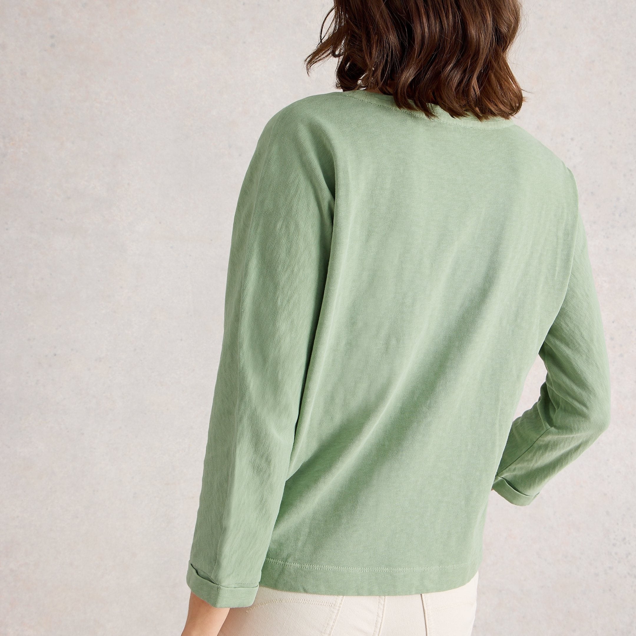 Demi Dolman Crew Neck Top - Mid Green