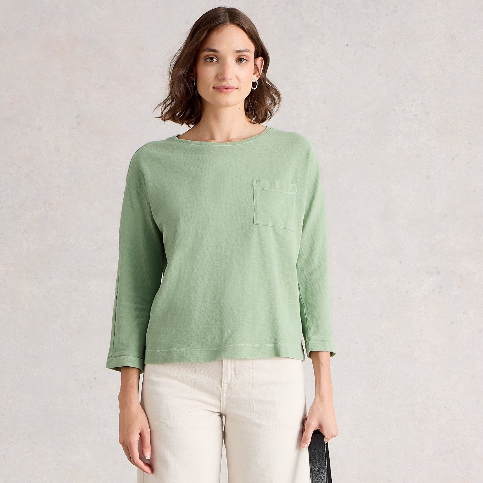 Demi Dolman Crew Neck Top - Mid Green