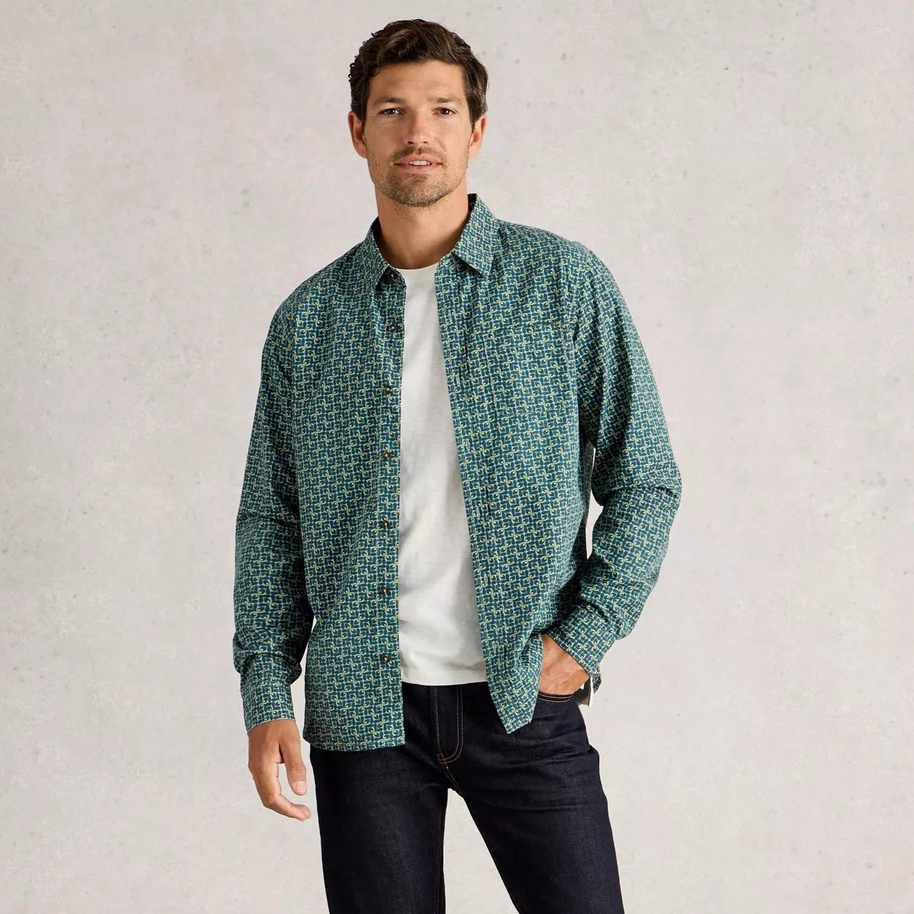 Finsbury Retro Print Shirt - Teal Print