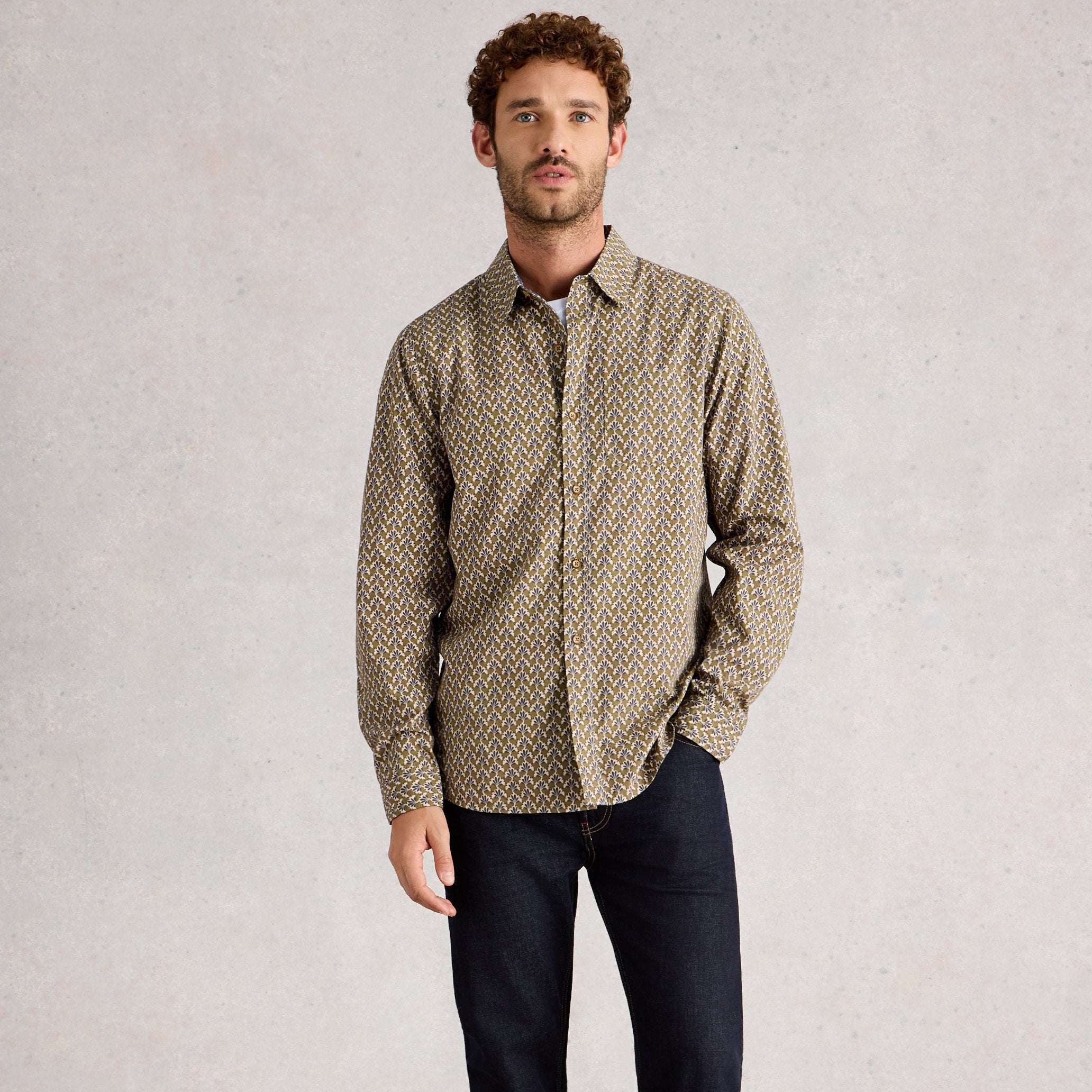 Finsbury Fan Geo Print Shirt - Green