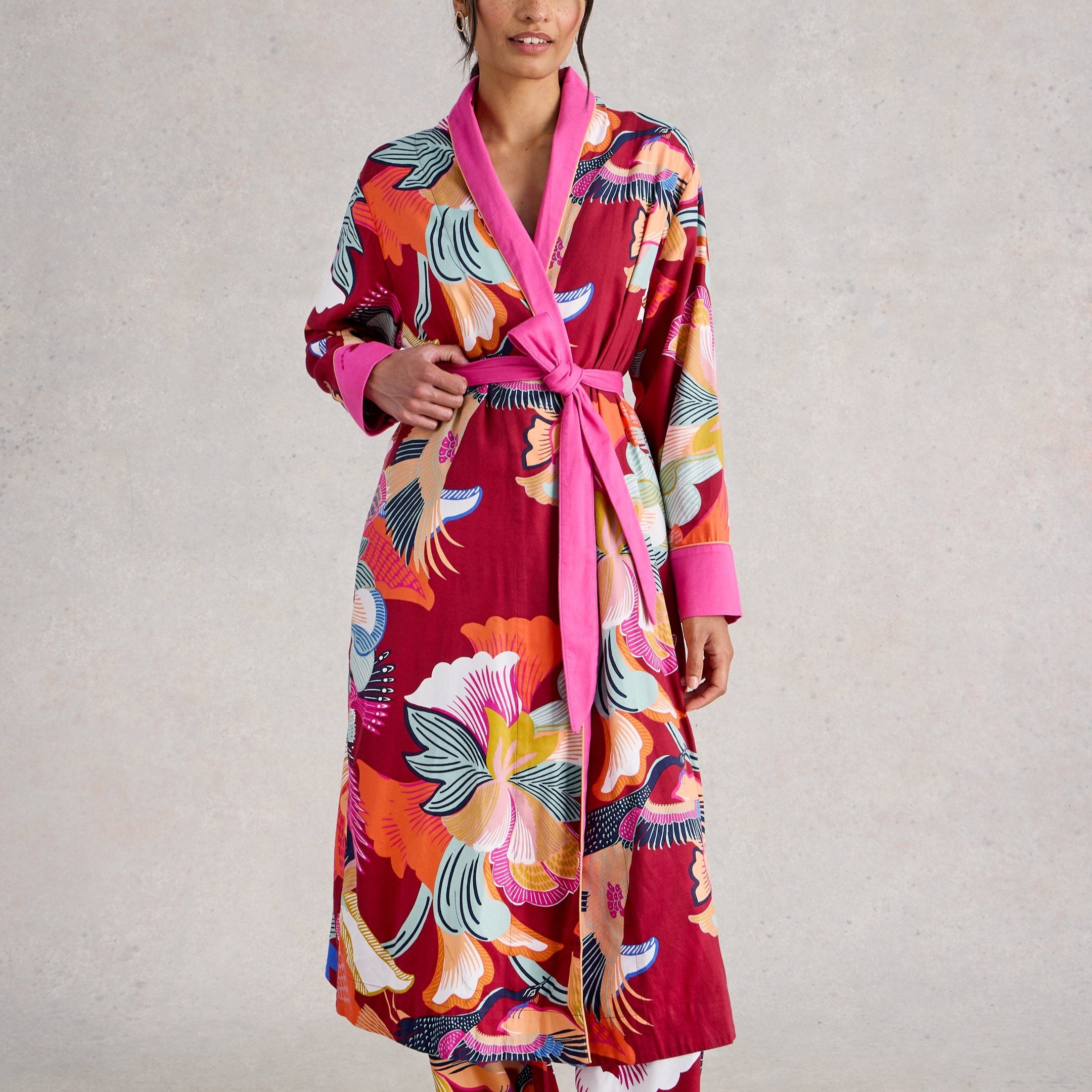 Nina Woven Dressing Gown - Red Multi