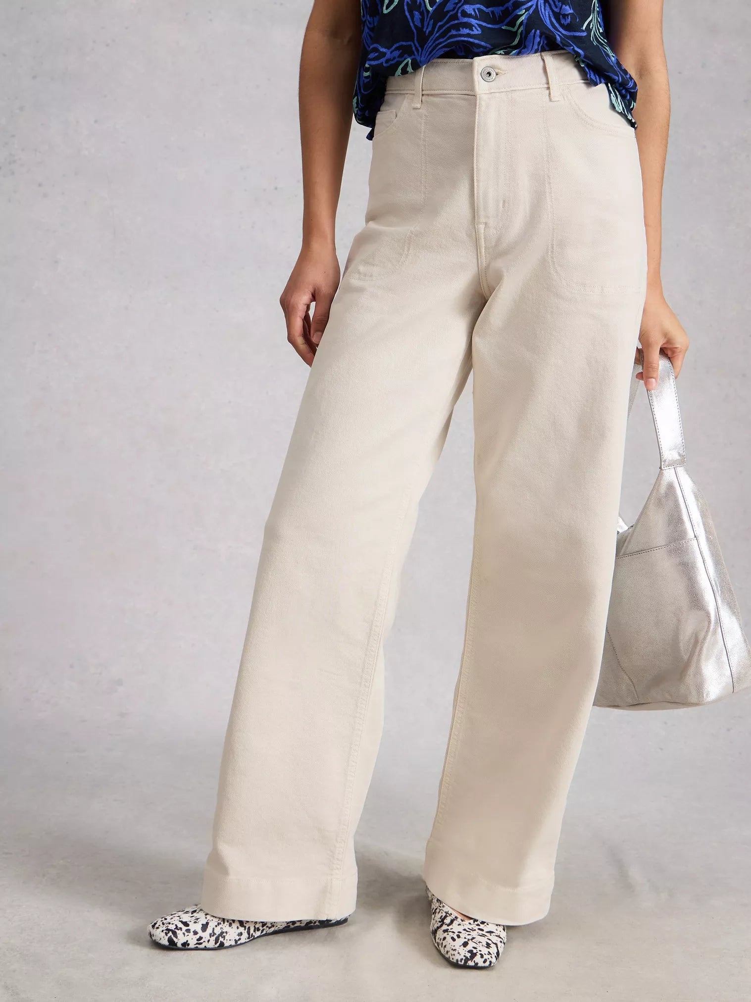 Tia Wide Leg Full Length Jeans - Natural White