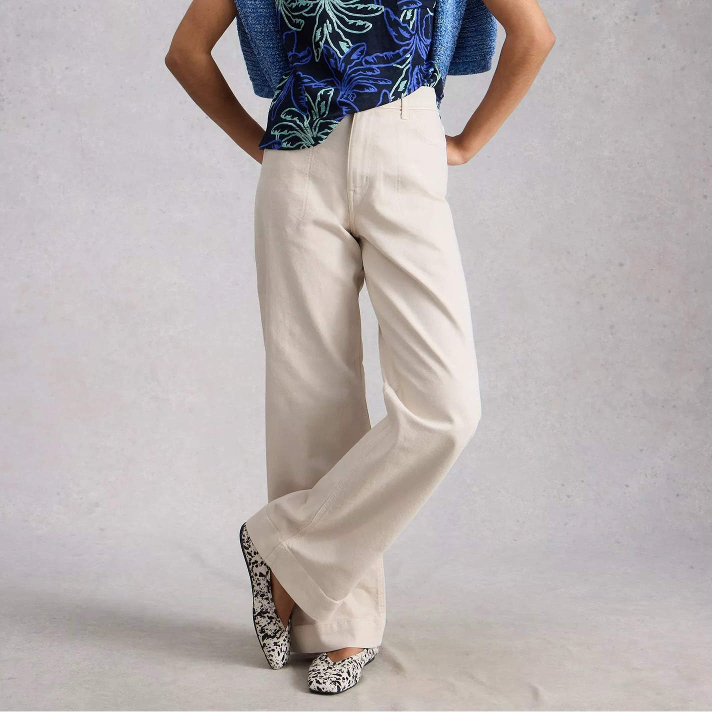 Tia Wide Leg Full Length Jeans - Natural White